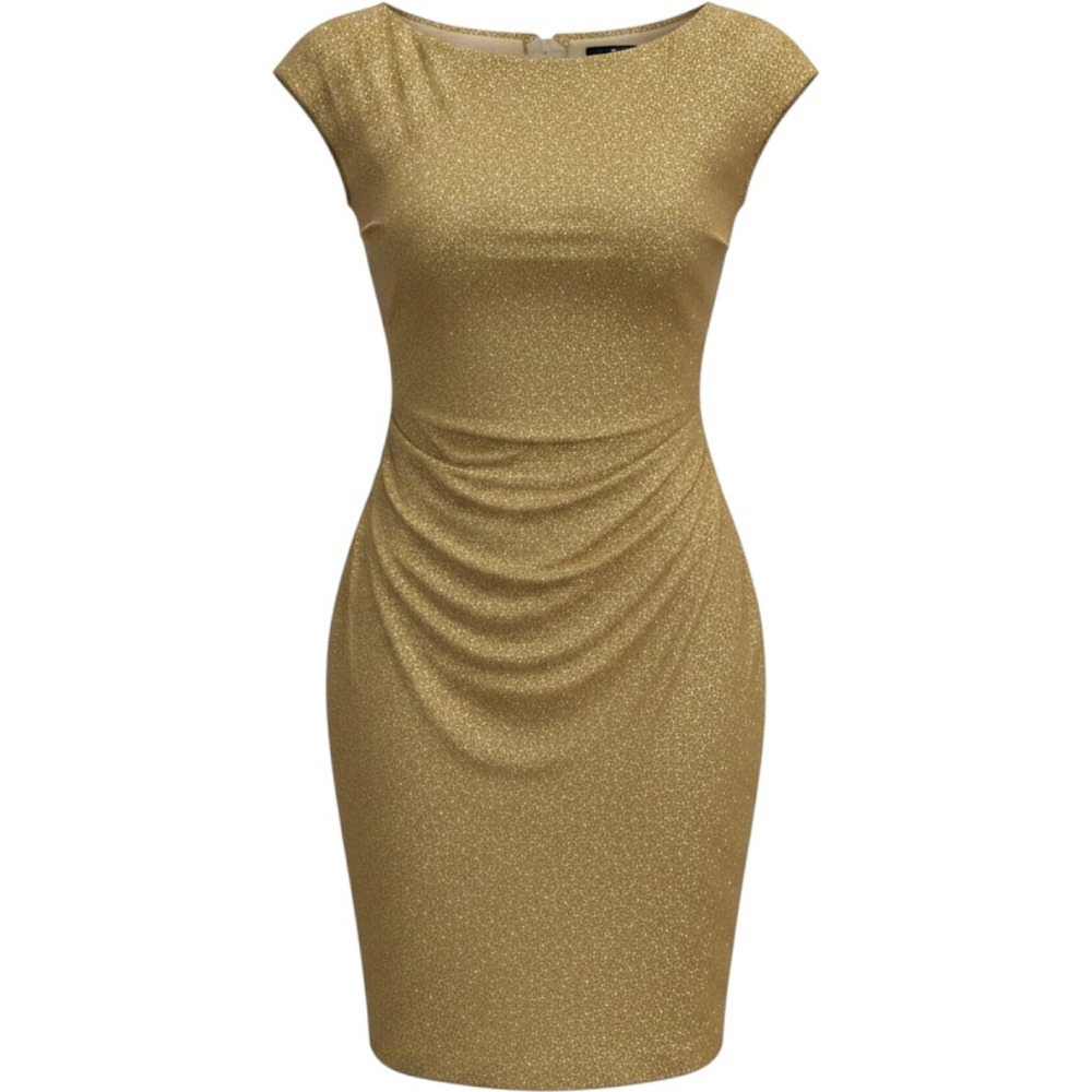 BCBG MAX AZRIA Cocktail Dress Women M Gold Excellent Metallic Draped Open Back
